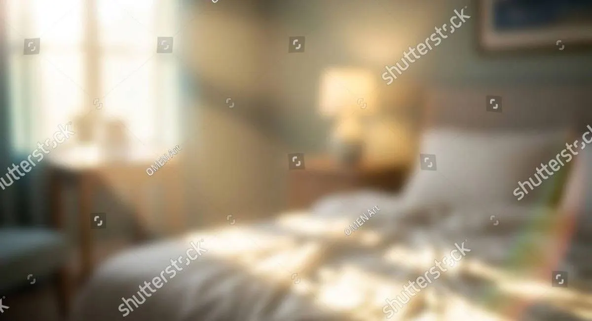 A bedroom at morning, softly out of focus